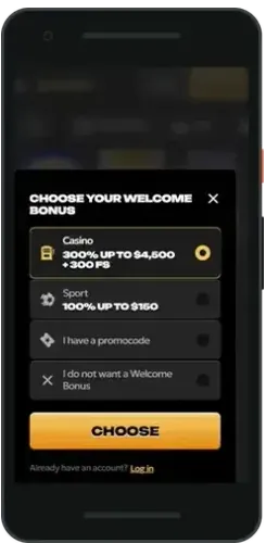 Inscription sur Spinsy depuis un mobile